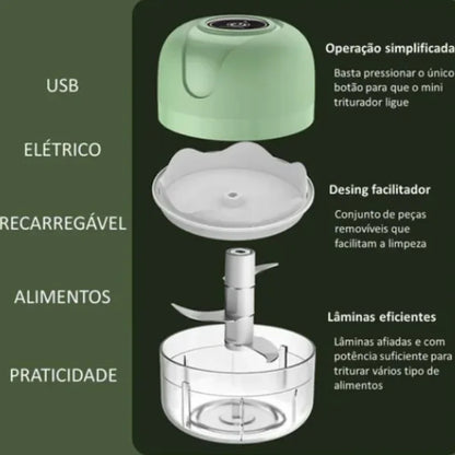 Mini Processador Elétrico de Alimentos Portátil com 3 Lâminas MiniMix