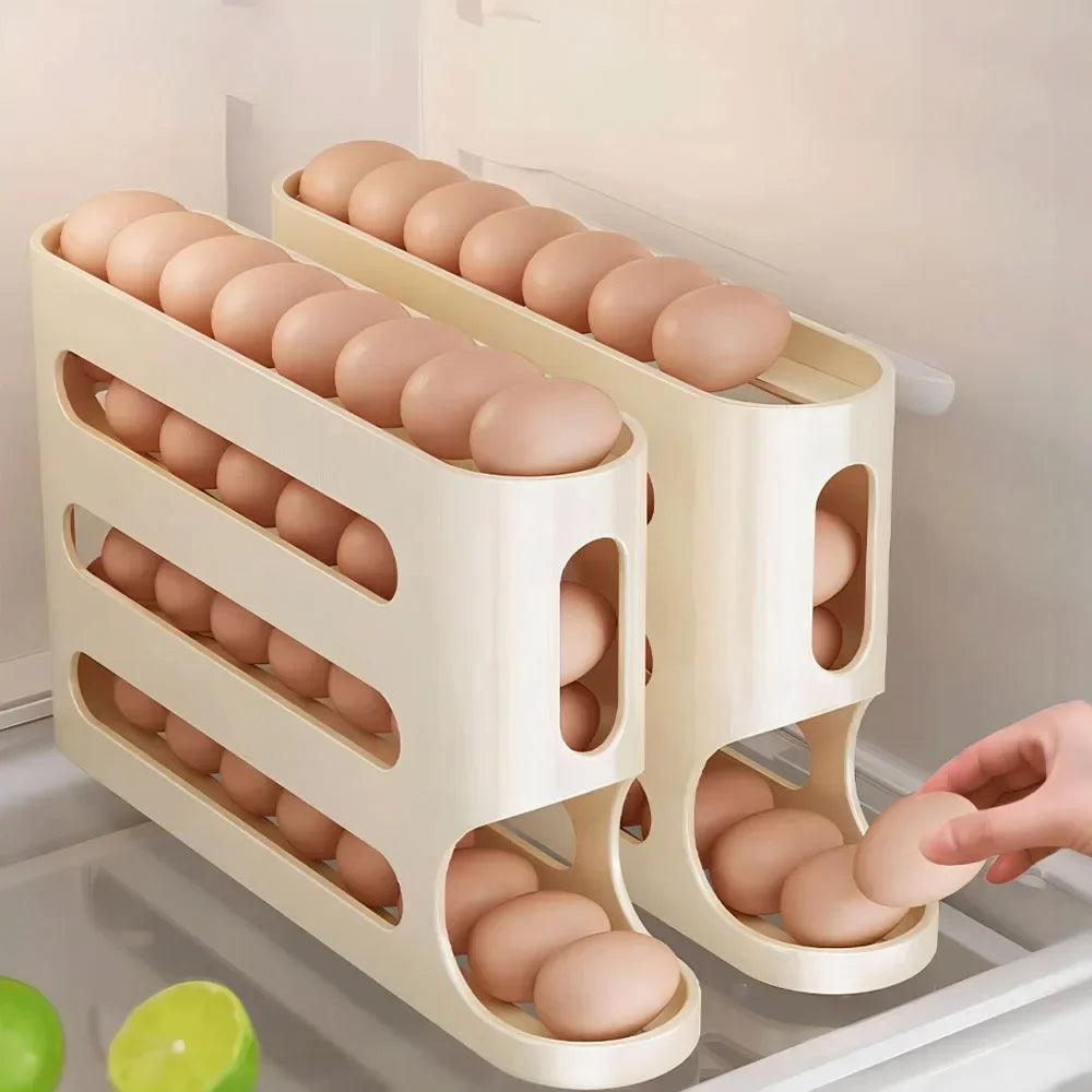 Suporte organizador de ovos com design empilhável e compacto. Ideal para armazenar e organizar ovos de forma segura, otimizando o espaço na geladeira e facilitando o acesso no dia a dia. Uma solução prática e eficiente para manter a cozinha organizada.